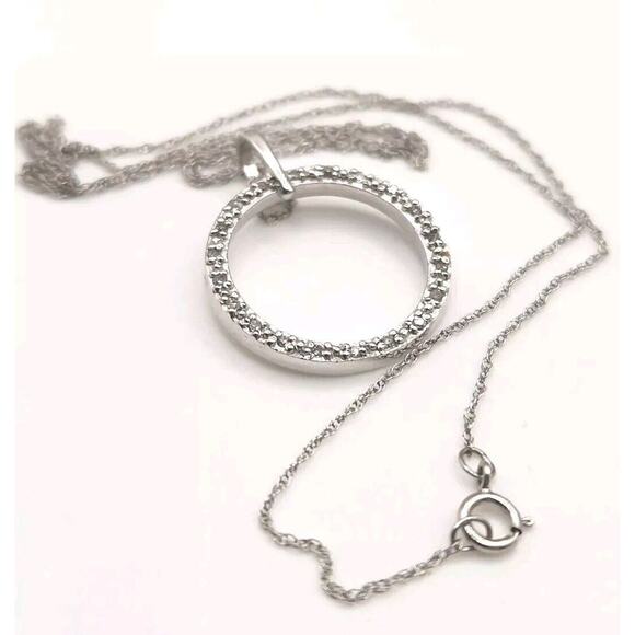 10k Diamonds White Gold Hoop Pendant & Necklace 18" - Picture 3 of 9